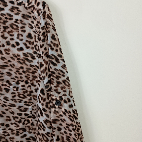 Victorias Secret Sheer Leopard Print Blouse Small Roll Tab Long Sleeve Button Up - Picture 5 of 10